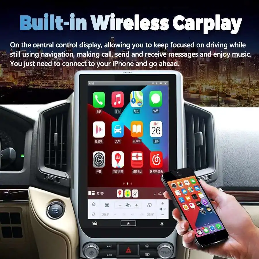 13.6inch Android Screen Car Radio  For Toyota Land Cruiser 200 LC300 2016-2020 GPS Carplay Navigation Multimedia Video Player