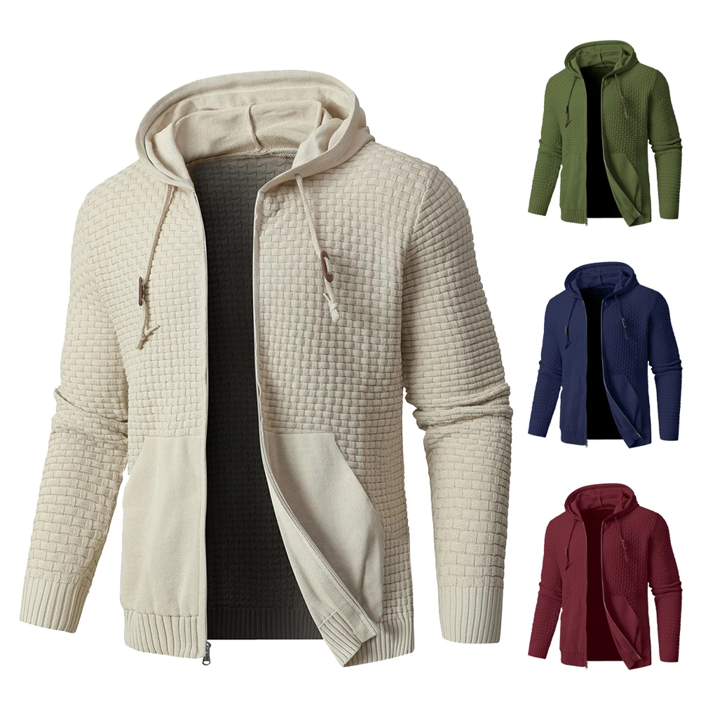 

Men's Sweatshirt Spring Hooded Drawstring Sweater Sports Full Zip Up Hoodies Cardigan Pockets Sweater Male US Size