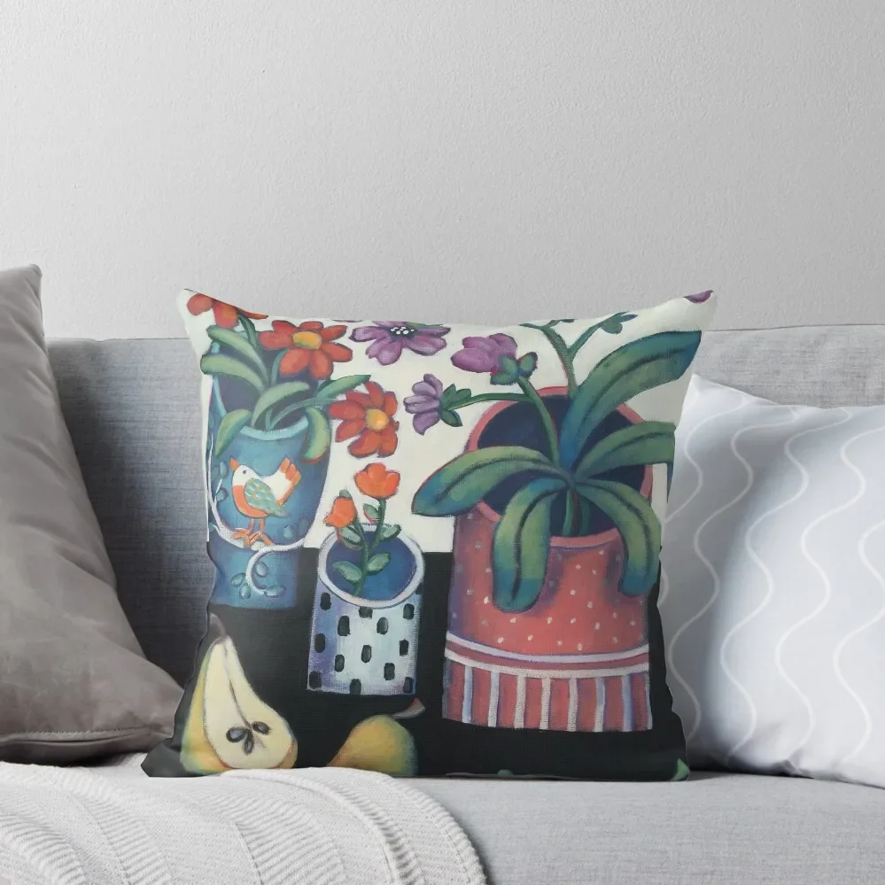 

Happy Still Life with Flowers and Pears Throw Pillow Cushion Cover Set Room decorating items pillow