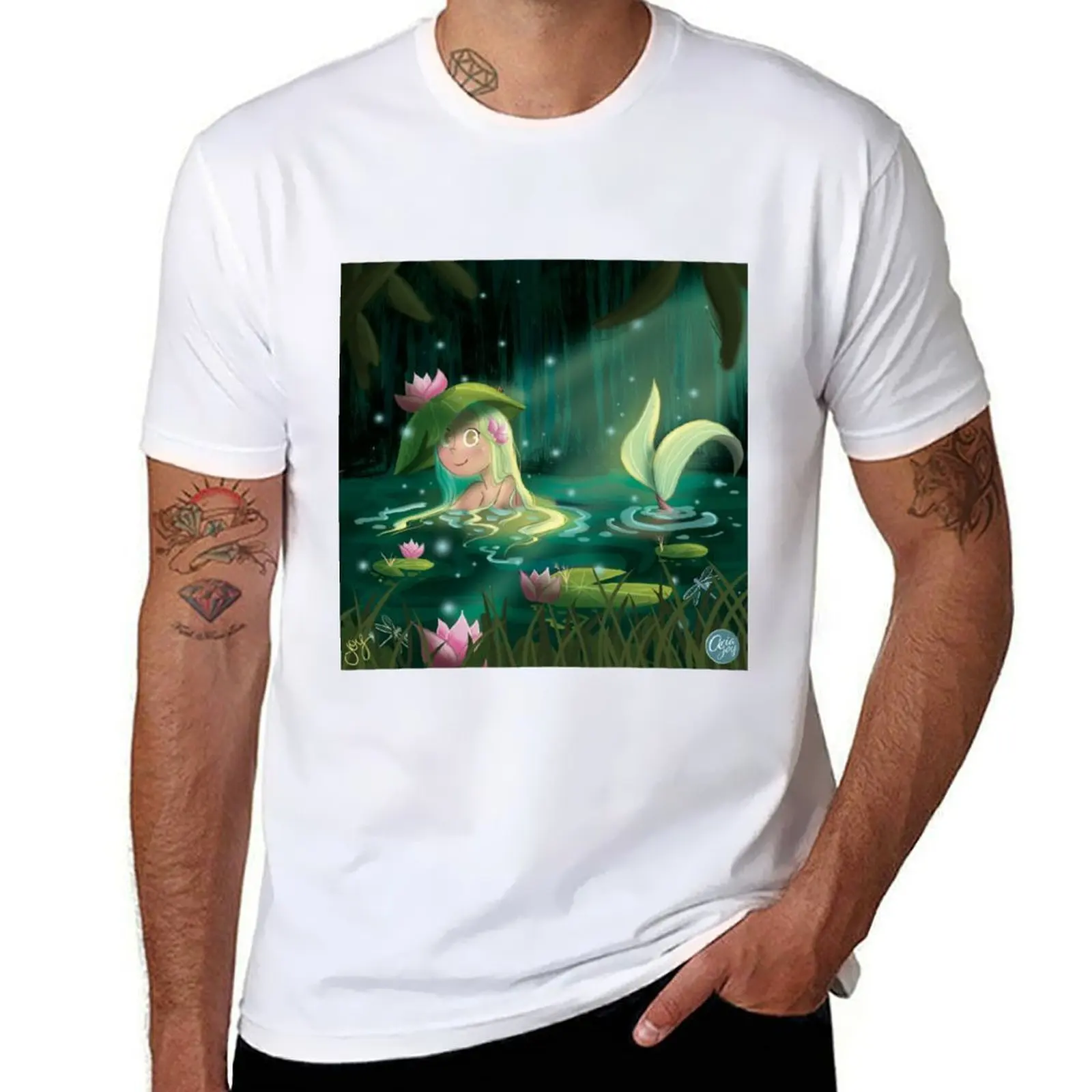 

Mermaid In A Lily Pond T-Shirt black cotton t-shirt plain for man package t shirts cotton 100% T-Shirt