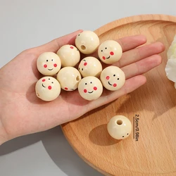 20pcs Natural Cute Baby Face Ball Wood Beads Wooden Doll Loose Beads For DIY Craft Jewelry Bracelet Necklace Making Spacer Beads