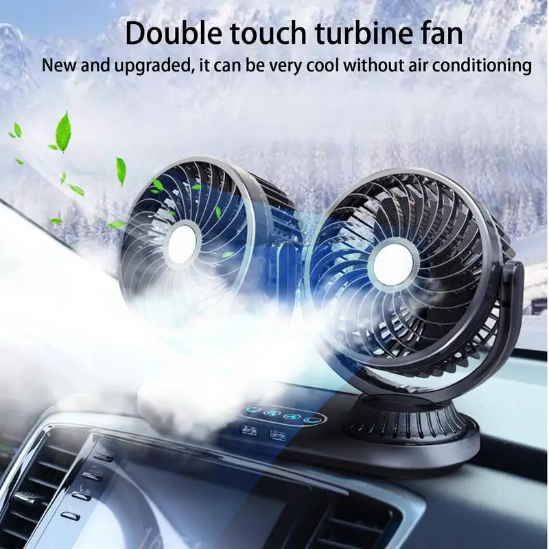 Dual Head Car Fan 12V/24V Auto Cooling Fan Electric Car Fan USB Powered Car Circulator Fan 2 Speed Rotatable Personal Cooling