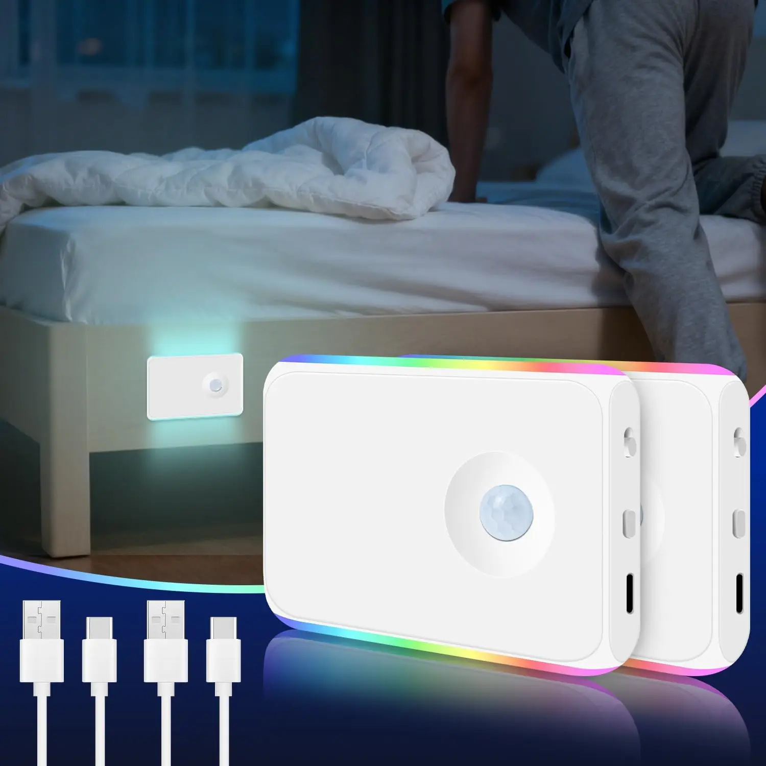 LED Night Light With Motion Sensor 400mAh USB Rechargeable Wall Lamp With RGB Modes Magnetic For Bedroom Kitchen Cabinet Lamp