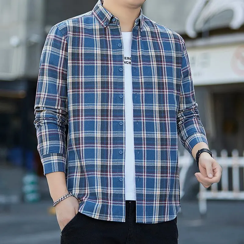 

2026 New Men's Plaid Pure Cotton Long Sve Casual irt Faionable All-Match Outerwear Top Quali Comfortable Loose Fit