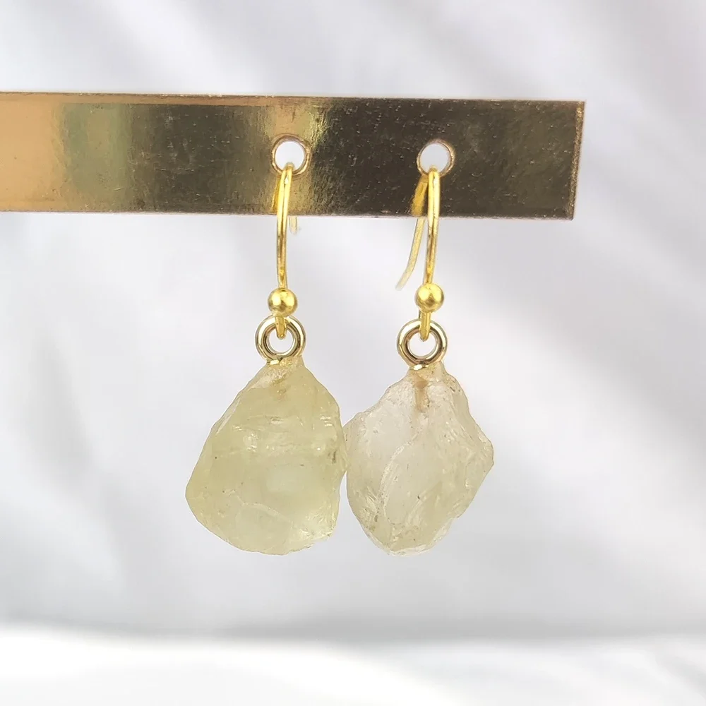 Healing Irregular Natuarl Stone Citrine Rose Quartz Gold Color Dangle Earrings for Women Fashion Jewelry Gift