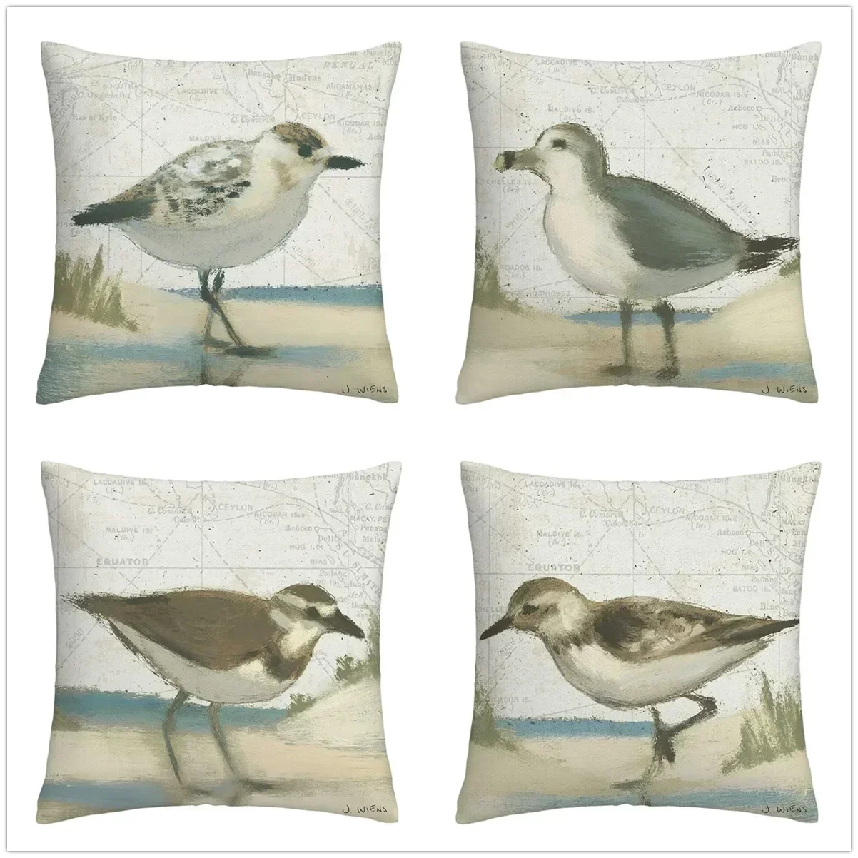 Beach with birds Plush pillowcase, sofa cushion cover for home improvement, home decoration pillowcase throw pillow case 60x60