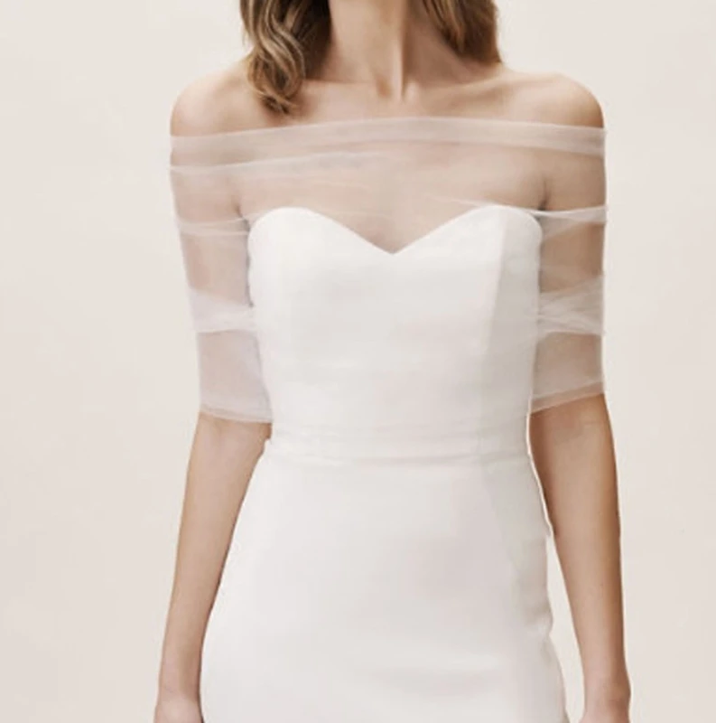 

E15F Breathable Bridal Shoulder Wrap Comfortable Chest Shawl with/without Pearls Embellishments for Outdoor Event