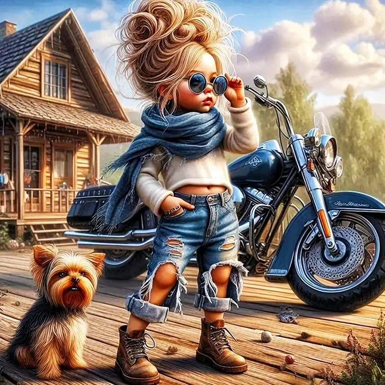 Cool Girl Portraitl Motorcycle 500PCS/1024 PCS Jigsaw Puzzles Challenging Family Activity Game for Gameroom Bedroom Home Decor
