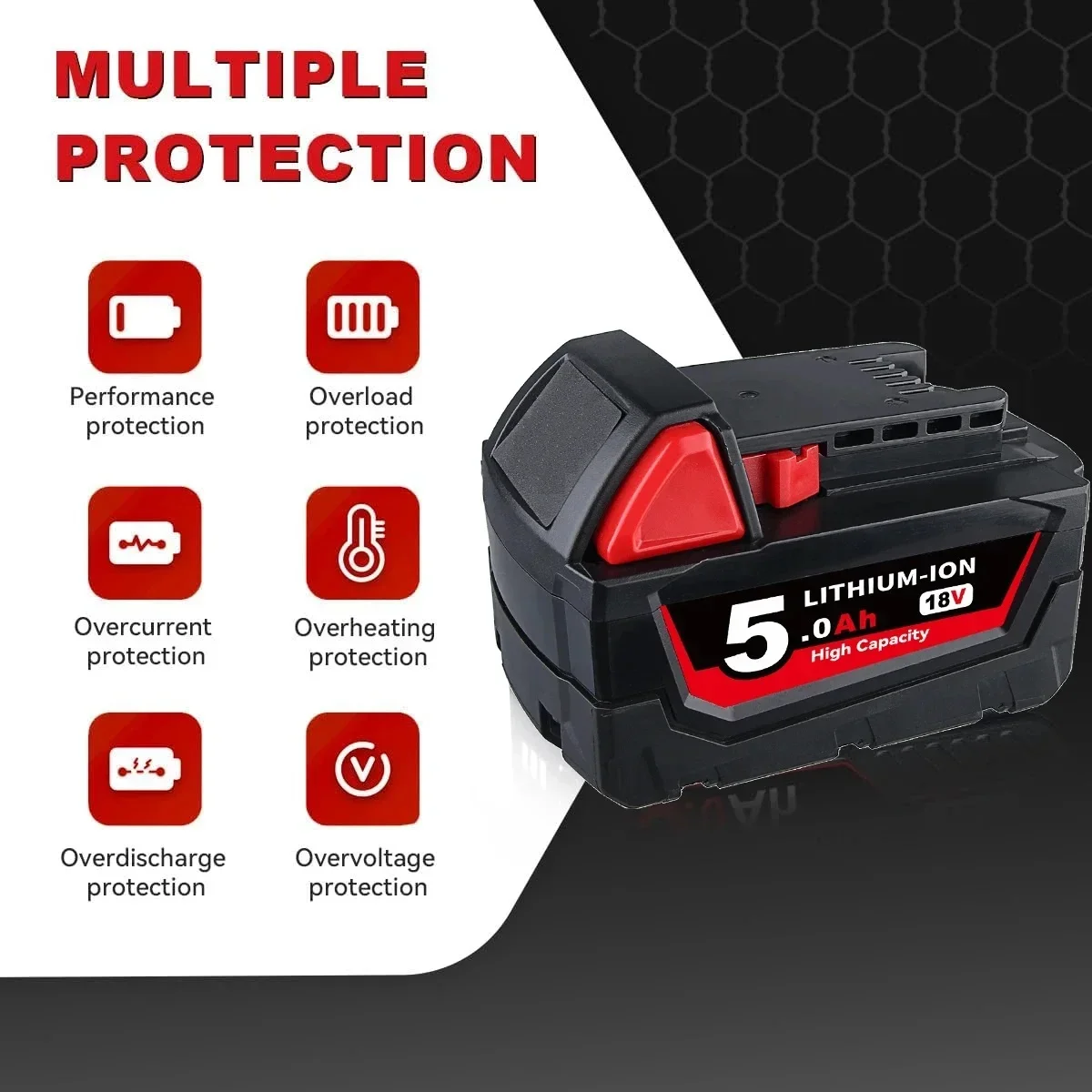 فانون 1/2/4 قطعة M18 5.0Ah 18 فولت استبدال ليثيوم على أداة السلطة بطارية دبوس استبدال لميلووكي 18 فولت 48-11-1815 48-11-1850 48-11-1860 #2