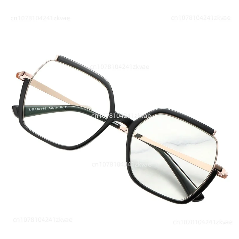 

New anti-blue glasses plain large frame glasses TJ882 metal two-color elastic leg myopia glasses frame direct sales