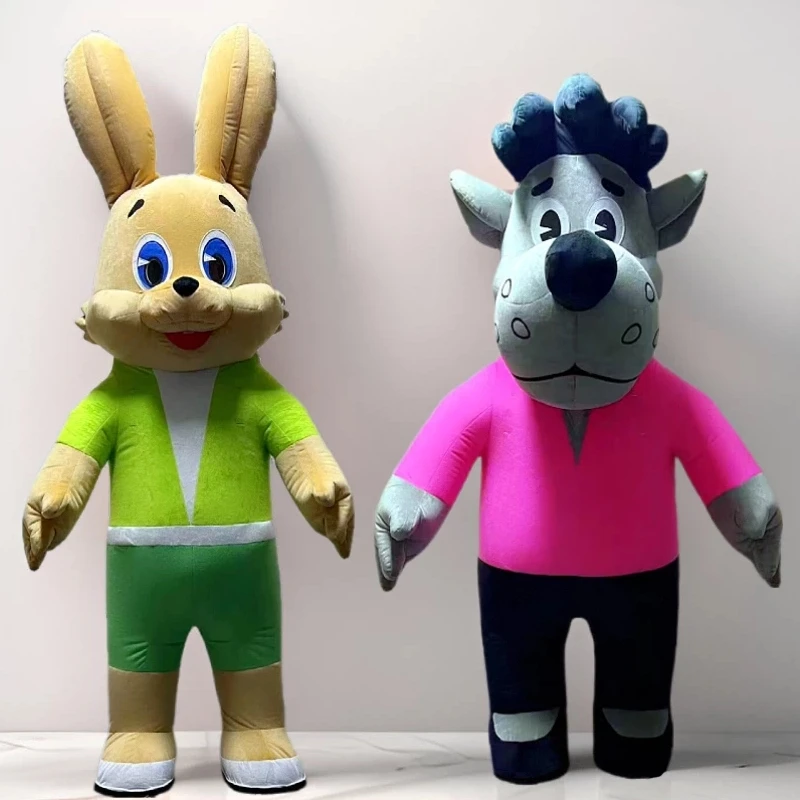 

Надувной костюм кролика-талисмана «Кролик, подожди и посмотрите» с дизайном волка для маскарадных вечеринок, карнавальный костюм кролика для Рождества