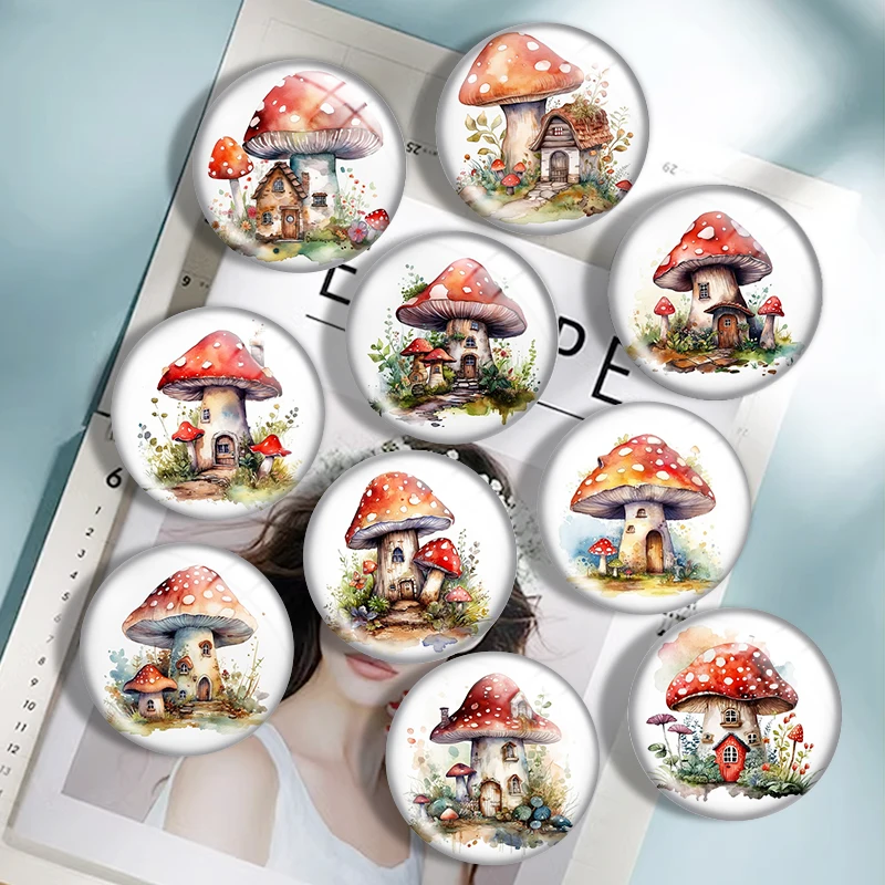 Watercolor fairy house  10pcs 12mm/18mm/20mm/25mm Round photo glass cabochon flat back Necklace Making findings