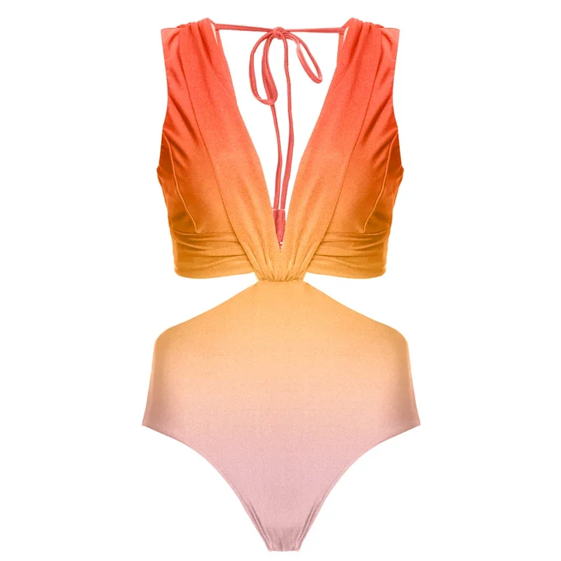 Sexy V Neck One Piece Swimsuit Women Swimwear Push Up Bathing Suit Monokini Sale Clearance Beachwear