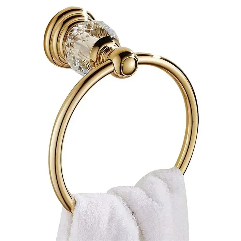 European Gold Single Rod Towel Rack, Stainless Steel Bathroom Pendant, Toilet Bath Towel, Crystal Toilet Paper