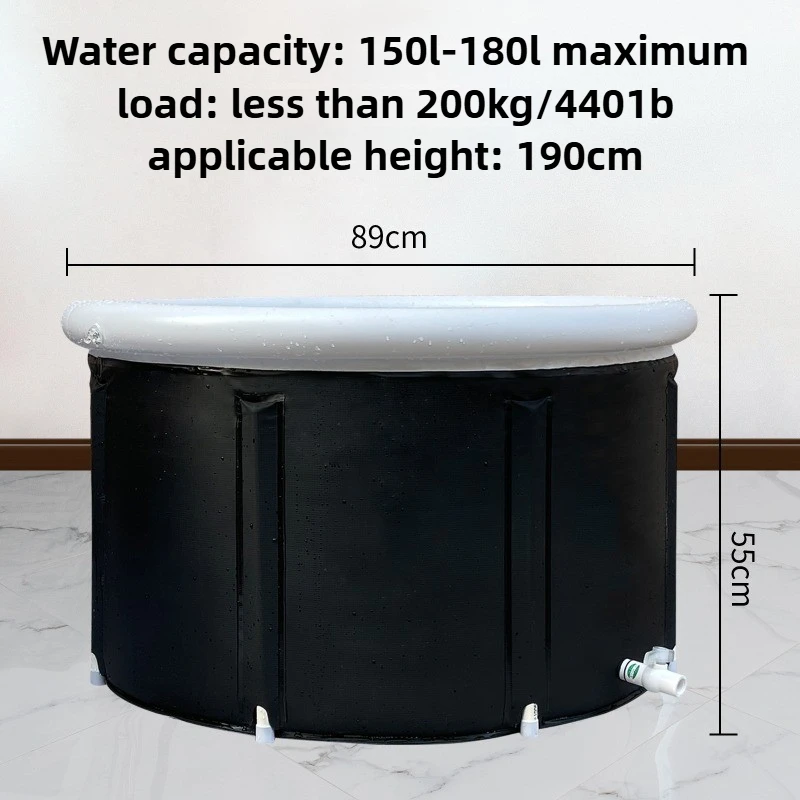 Portable Foldable Tub Household Outdoor Adult Full Body Tub Large Adult Shower Tub PVC Material Black 89 * 55