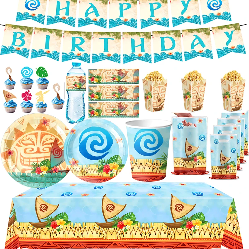 Ocean Theme Birthday Party Decoration Tableware Set Cups Plates Napkins Tablecloth for Girls Birthday Hawaii Party  Supplies
