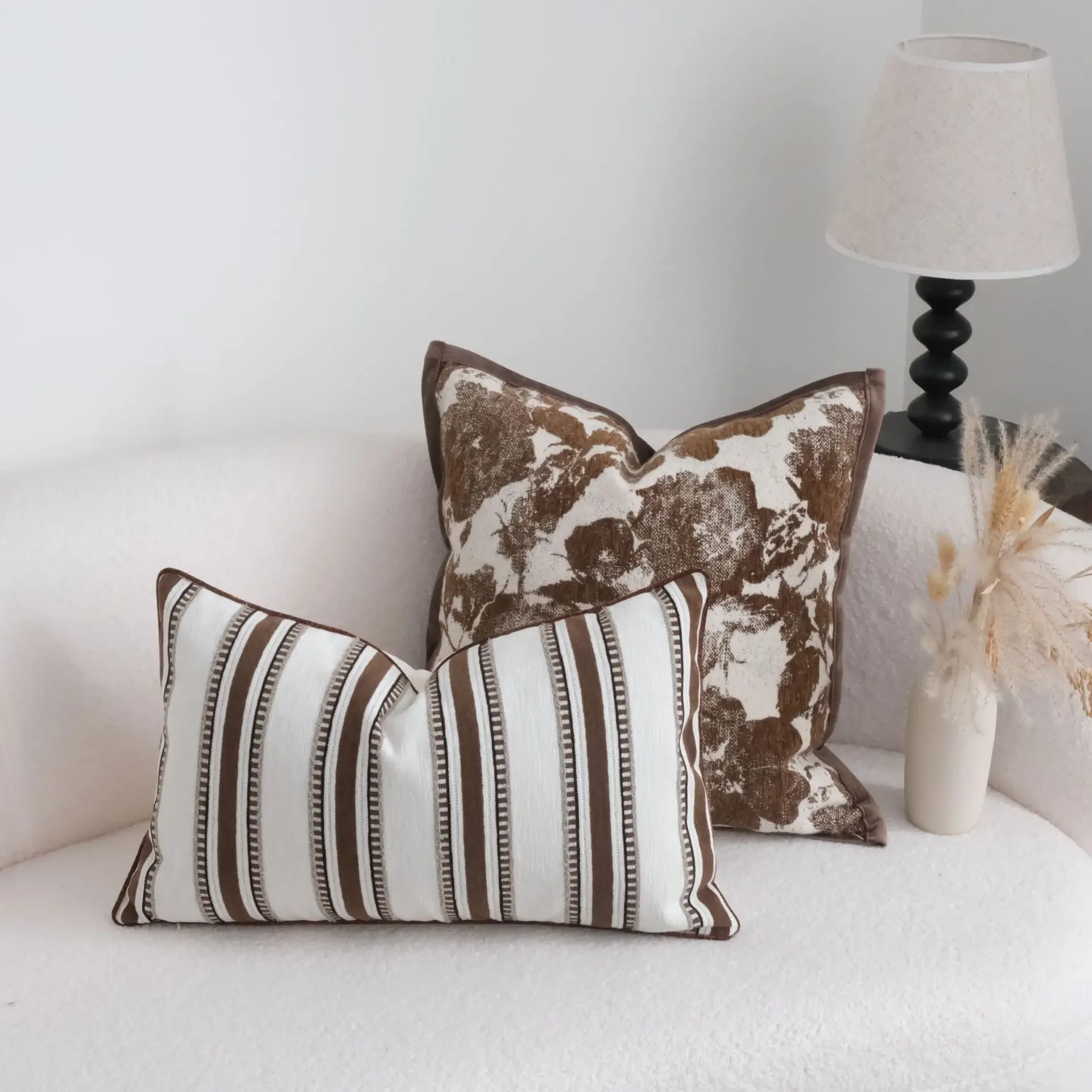 Coffee Brown Maillard Cushion Cover Retro Geometric Jacquard Pillow Case Wabi Sabi Pillow Covers Decorative Modern Luxury Home