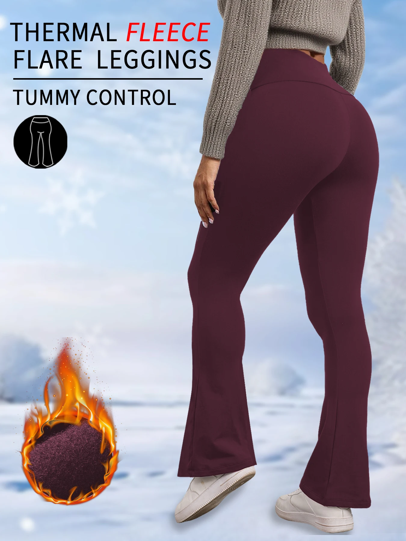 

Fleece Lined Pants for Women - High Waisted Super Soft Flare Leggings with Tummy Control Design