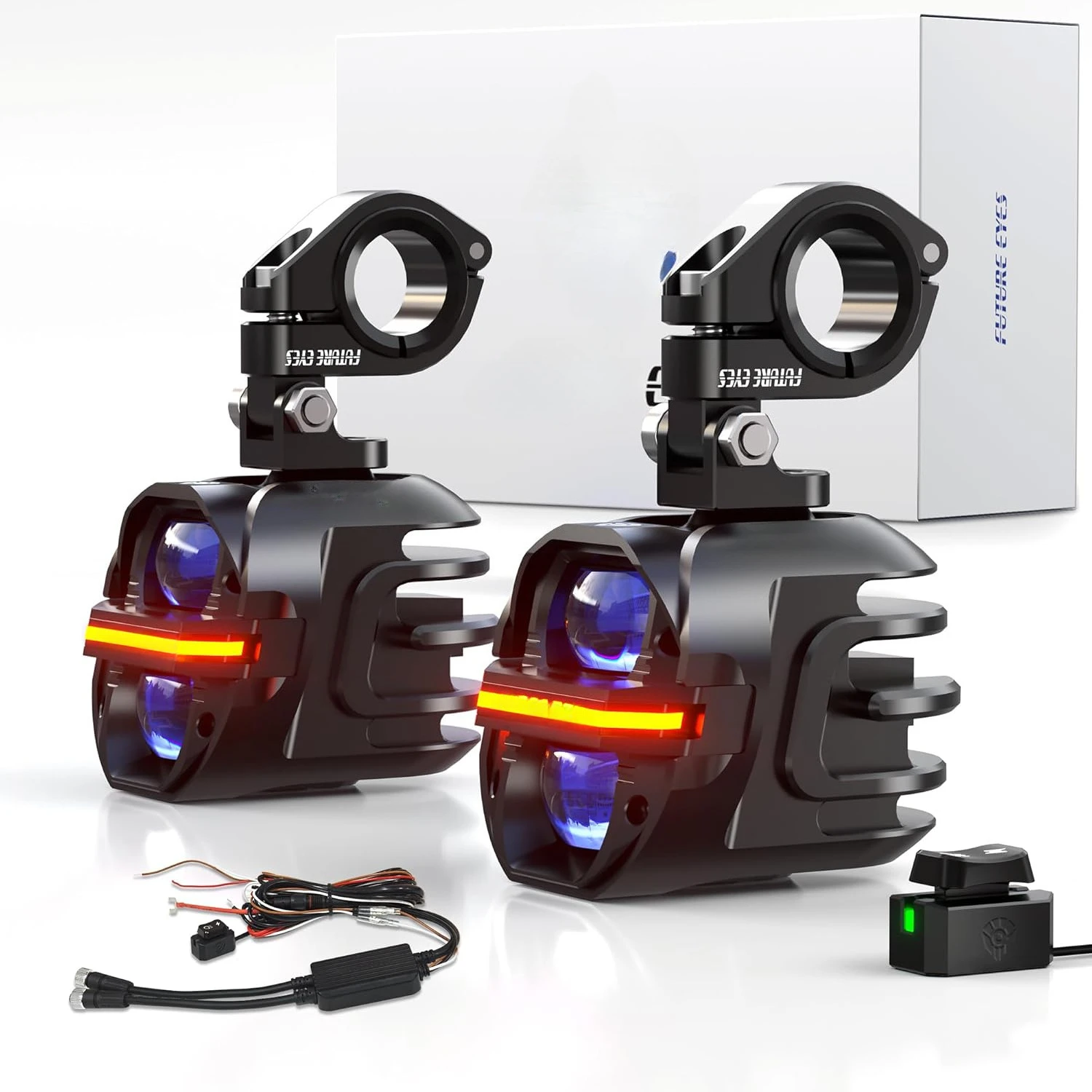 

Мотоциклетные противотуманные фары янтарного цвета, вспомогательные ходовые огни, водонепроницаемые IP67, для ночной езды, бездорожья, гольф-каров