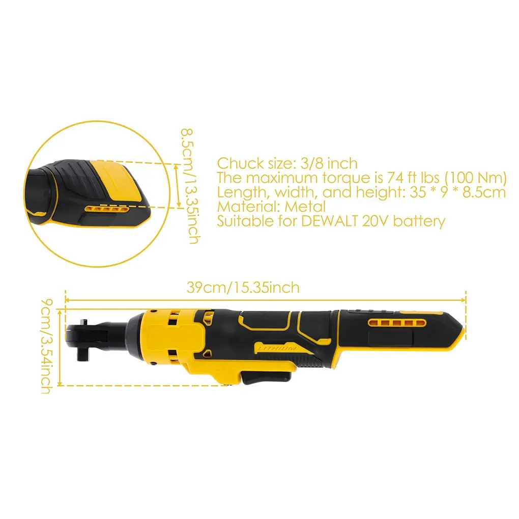 Conjunto de chave de catraca elétrica Driver sem fio de 3/8 pol. Ferramentas elétricas de porca de parafuso de remoção de impacto para bateria Dewalt 18V-20V