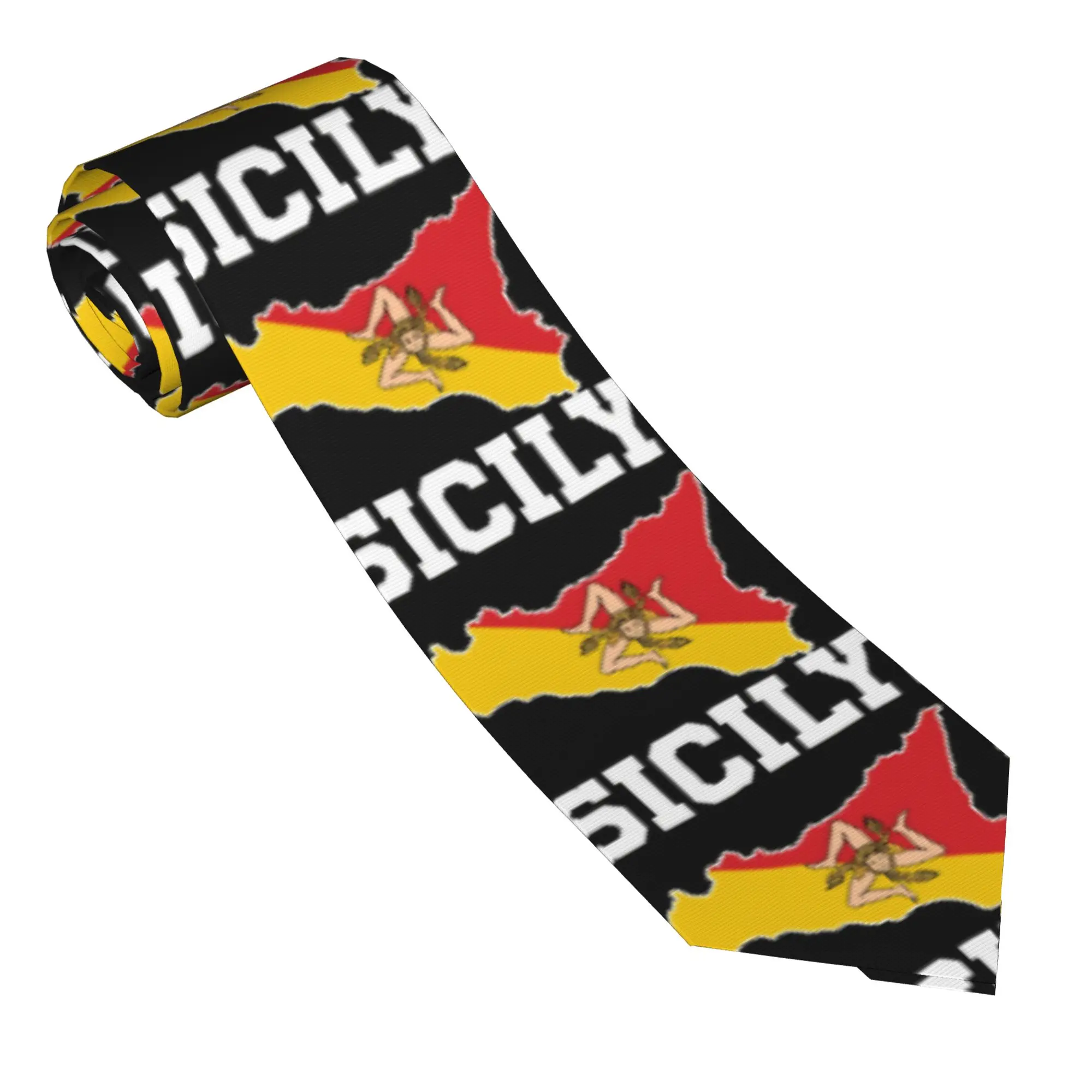 Sicily Map Sicilia Sicilian Flag Tie  Vintage Cool Neck Ties For Men Wedding Great Quality Collar Tie Design Necktie Accessories