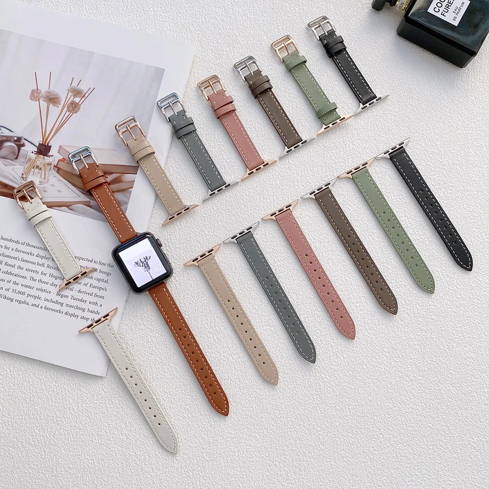 Leather Slim Band For Apple Watch Ultra 2 1 49mm Sports Strap For iWatch Series 9 8 7 6 5 SE 41mm 45mm Bracelet Correa 40mm 44mm