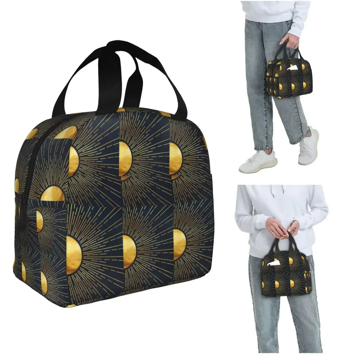 Blue And Gold Insulated Lunch Bag for Women Children Portable Food Boxes Thermal Lunch Box Tote