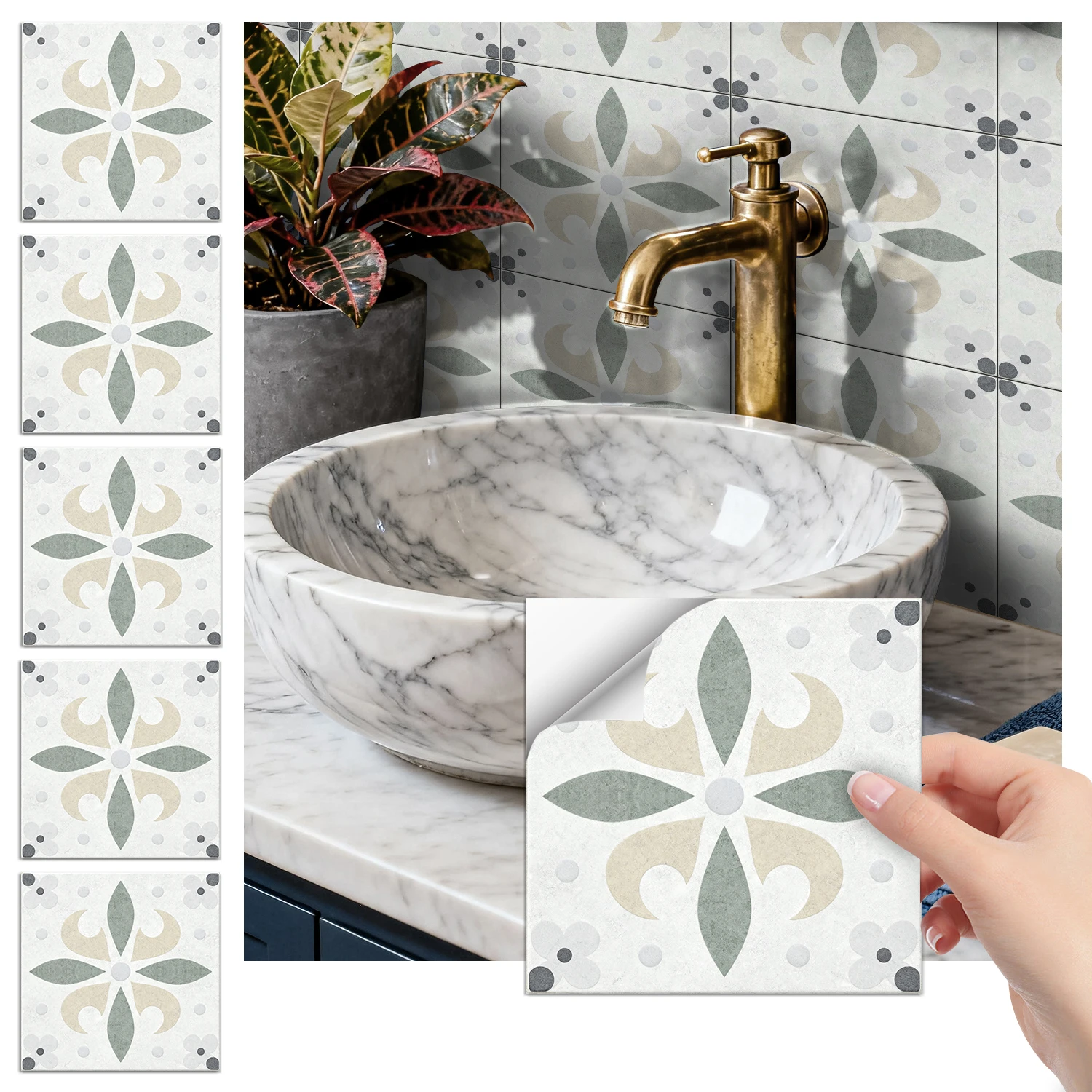 

36 pieces of minimalist floral tile stickers, self-adhesive wall stickers, waterproof kitchen, bathroom and home decoration