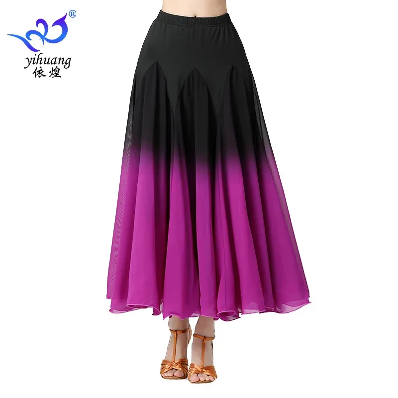 lady chiffon waltz dancing skirt woman fashion gradient color long ballroom dancing skirt