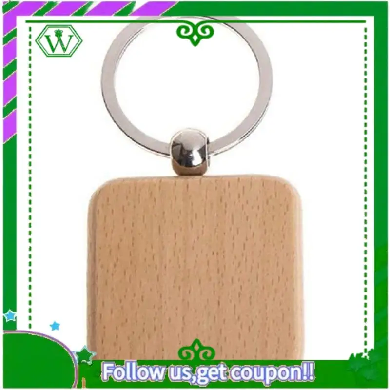 ABIK-500Pcs لتقوم بها بنفسك سلسلة مفاتيح خشبية فارغة مربع منحوتة حلقة رئيسية حلقة مفاتيح خشبية حوالي 40X40 مم #3