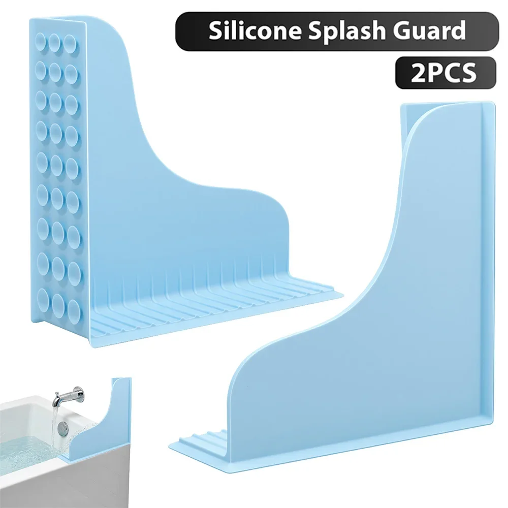 2Pcs Silicone Shower Splash Guard with Strong Suction Cup Reusable Bathtub Corner Kitchen Sinks Water Guard Bathroom Accessories