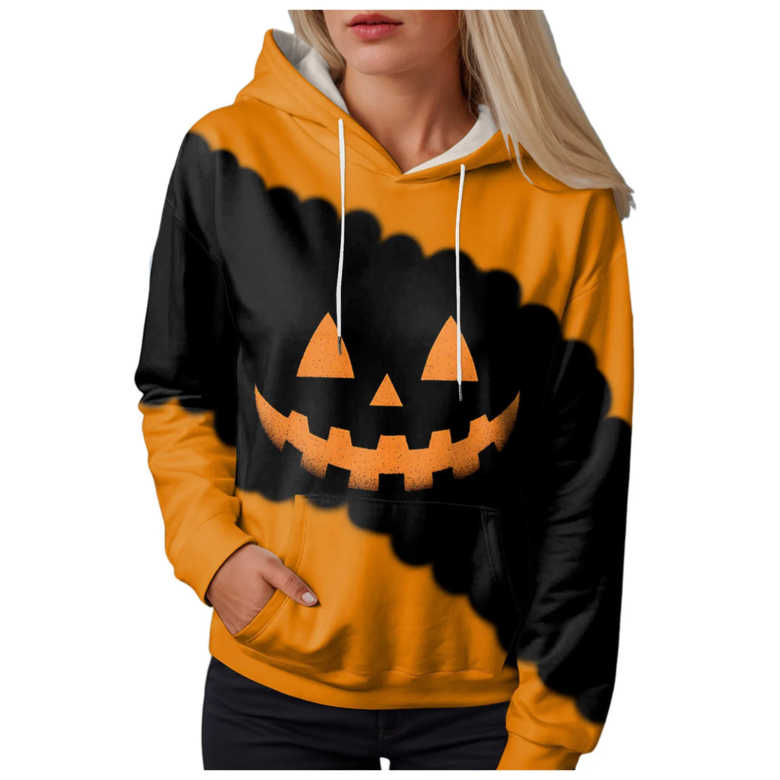 Jack O Lantern Sweater Women'S Sweatshirt Halloween Graphic Hoodies Casual Long Sleeve Loose Pullover Tops With 할로윈 후드티 여성