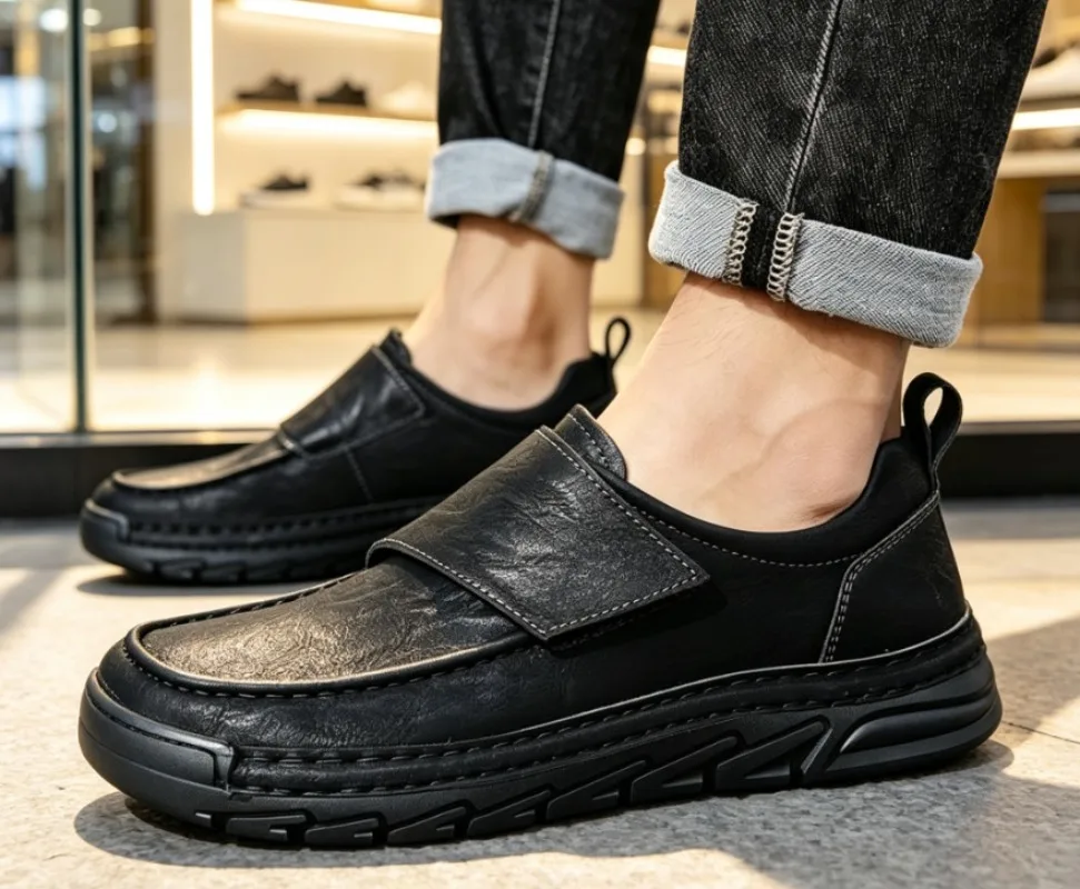 Genuine leather slip-on business casual shoes for men, durable soft sole versatile sport trainers, comfort workplace.