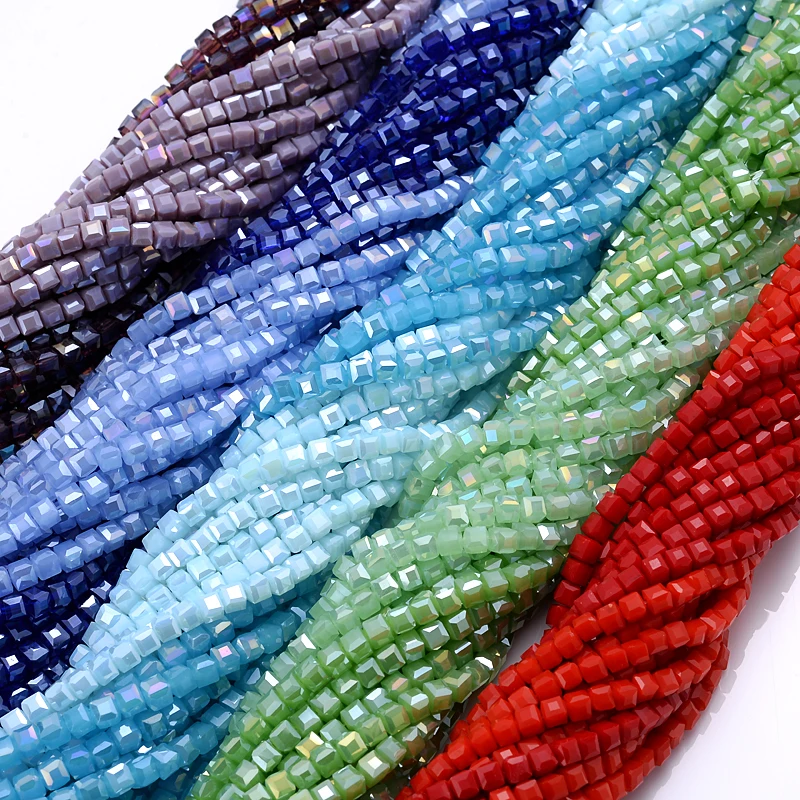 1 Strand 4mm Crystal Glass Beads Faceted Sqaure Beads Loose Spacer Beads for Jewelry Making Bracelet Necklace Accessories