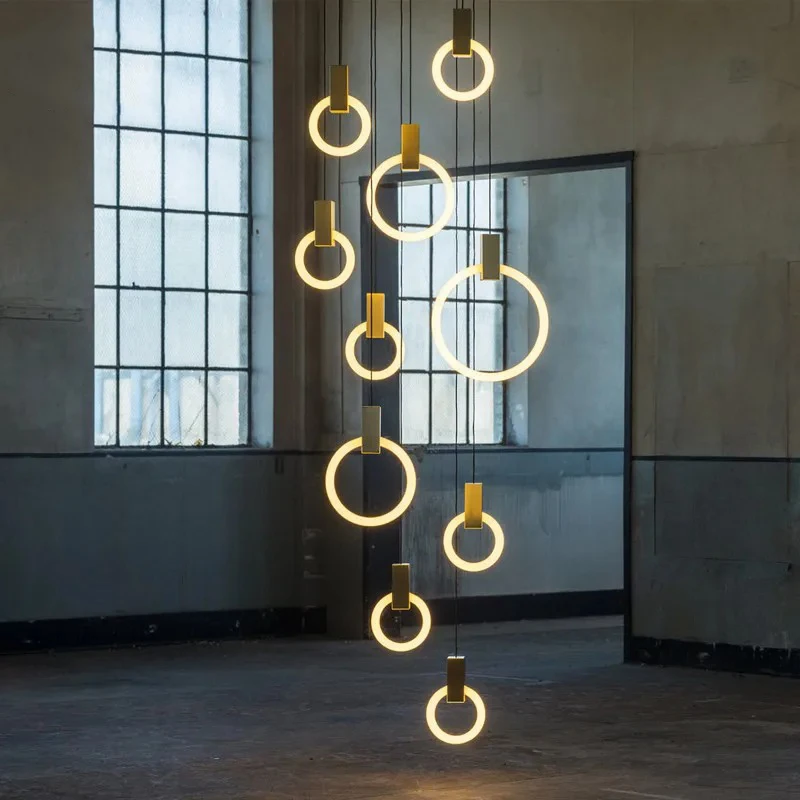 

Скандинавские простые светодиодные подвесные светильники для гостиной, лестницы, кольцевая люстра, креативная подвесная лампа для столовой, светодиодная подвесная лампа для спальни