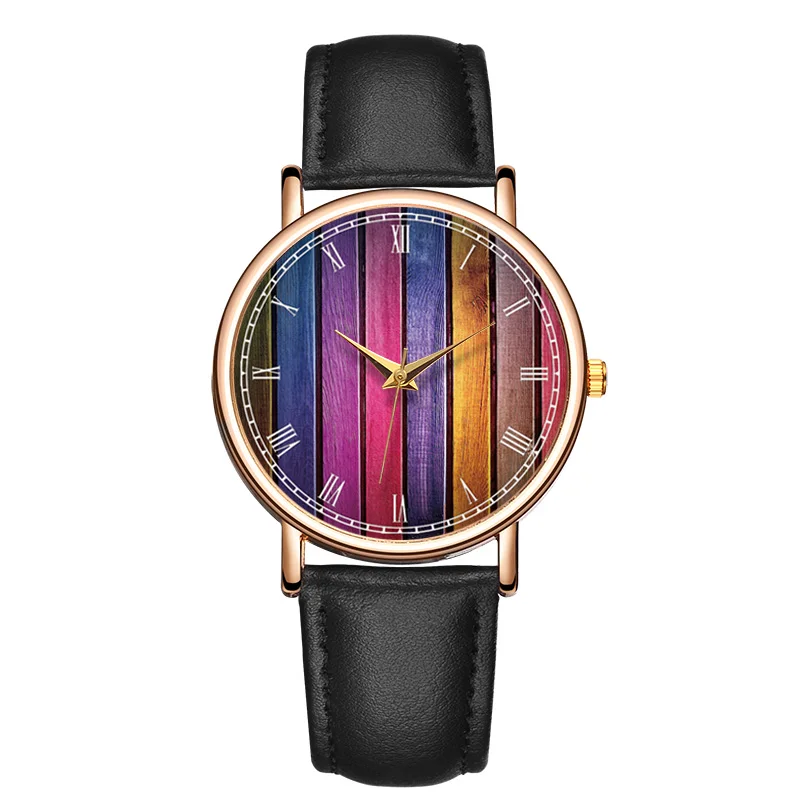 Minimalism Women's Quartz Watch Coloured Board Genuine Leather Waterproof Wristwatches Casual Quartz Watch