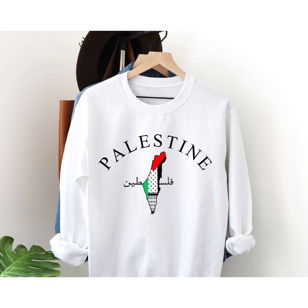 Palestine Map Sweatshirt Palestinian Arabic Name Printed Sweater Palestinian Adult Pullover Palestinian Crewneck Sweatshirt