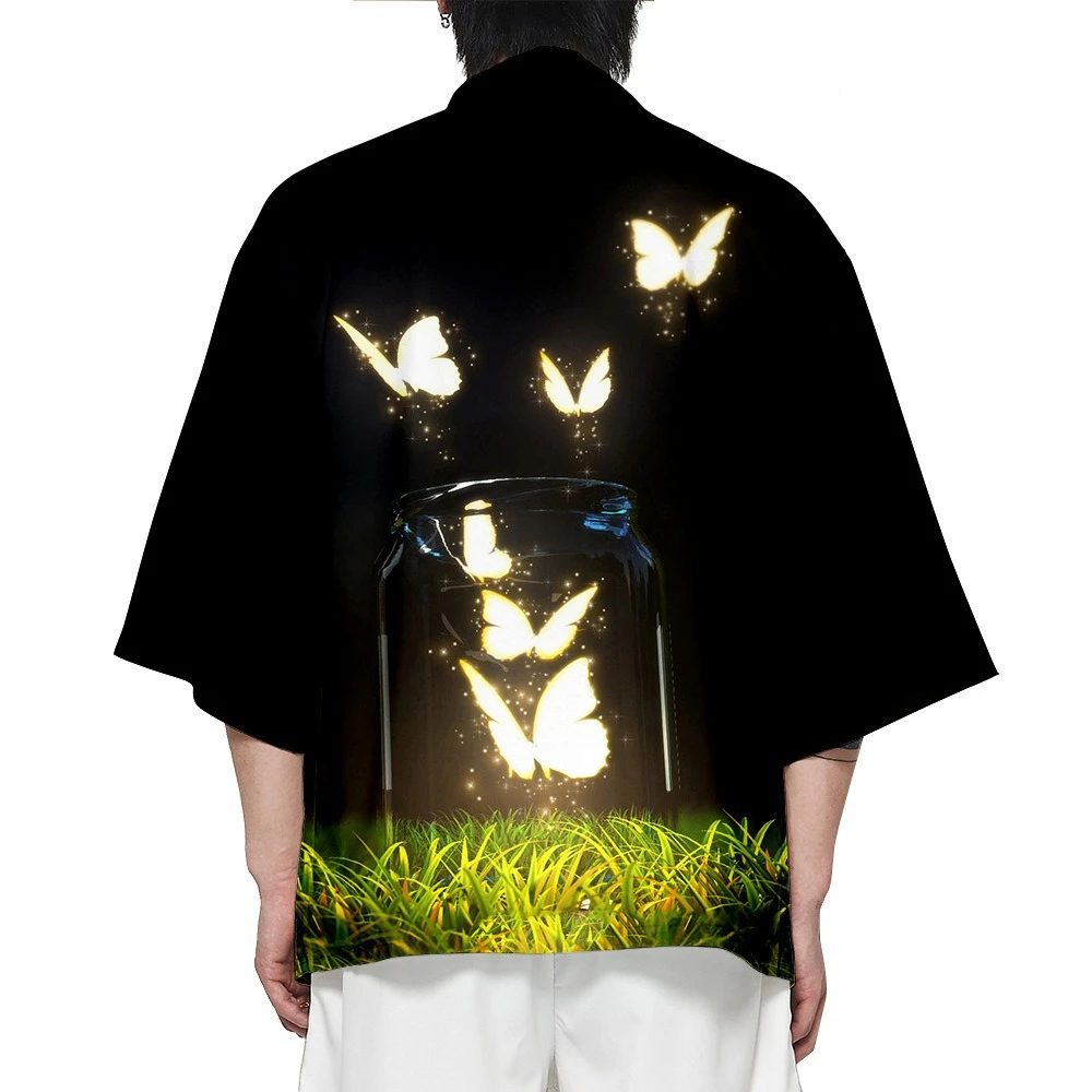 Butterfly Print Kimono Streetwear Fashion Haori Yukata Kimono Unisex Tops Robe Beach Bathrobe Cosplay Japanese Harajuku Clothes