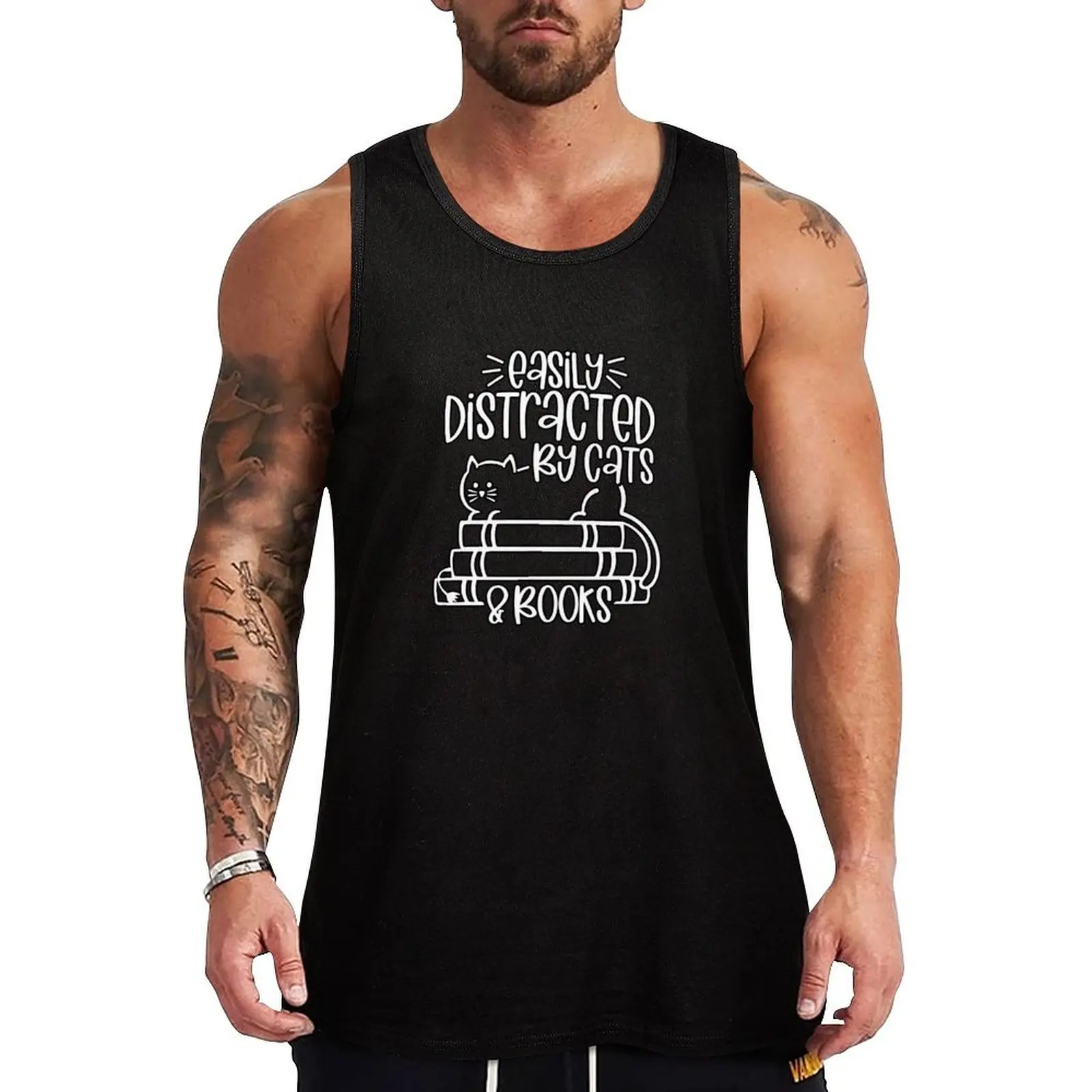 easily distracted by cats and books Tank Top Thin Breathable Tank Top Summer Cool Sleeveless Top