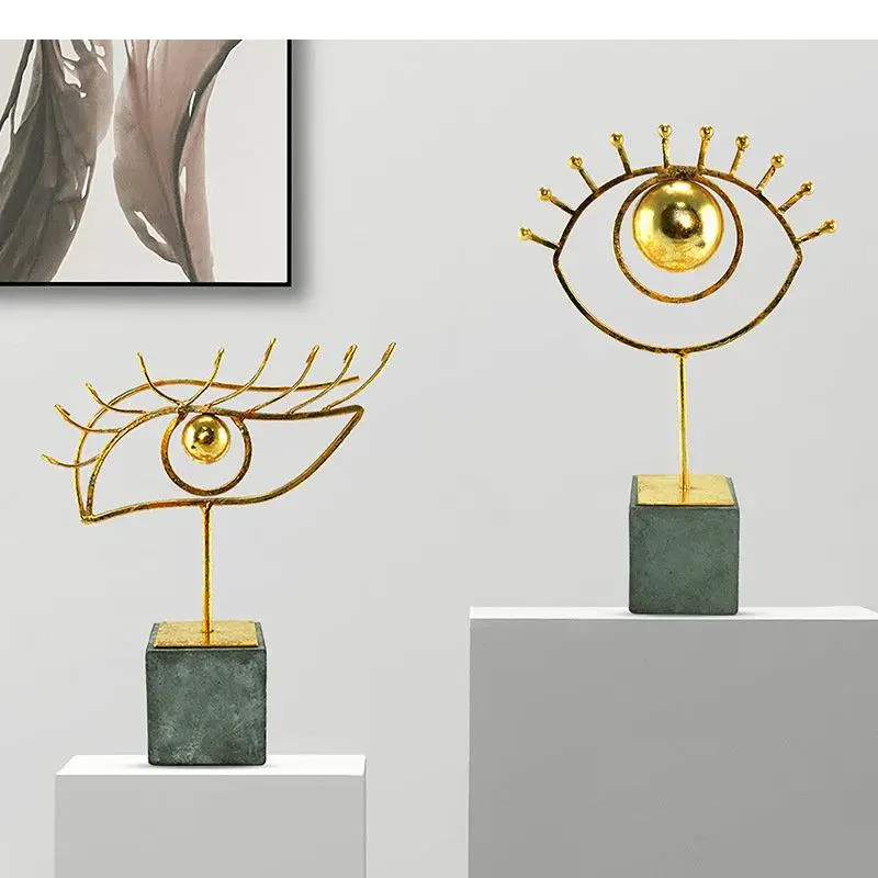 

Golden Eyes Sculpture Abstract Ornaments Desk Decoration Mysterious Eye Gold-plated Statue Room Aesthetics Decor Furnishings