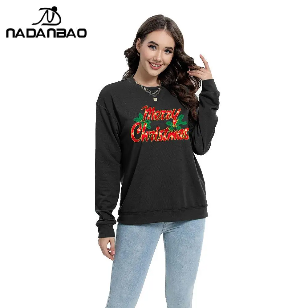 Nadanbao Merry Christmas Sweatshirt Woman Holiday Party Xmas Crewneck Cartoon Print Casual Pullover Carnival Female Clothing