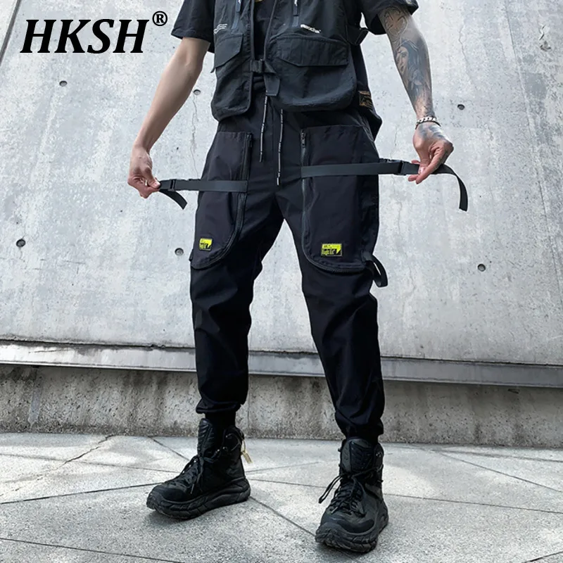 

HKSH Spring Summer New Casual Cargo Pants Men's Dark Tide Functional Safari Style Streetwear Chic Trendy Punk Overalls HK0683
