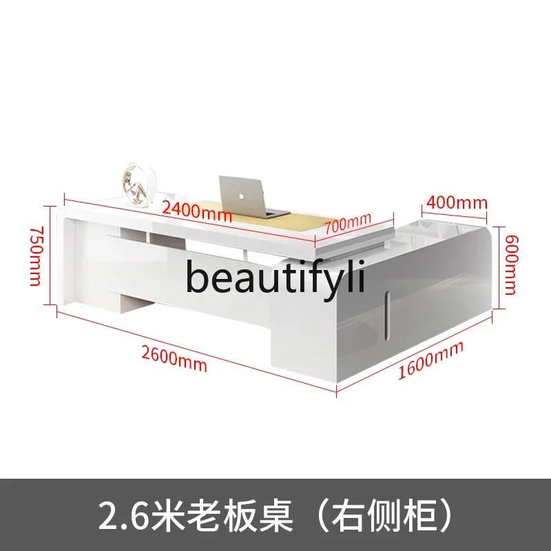 ss Asmt14 Boss Desk مجموعة مكتب تنفيذي بسيط وحديث راقي مدير ورنيش أبيض مشرف مكتب كبير #6