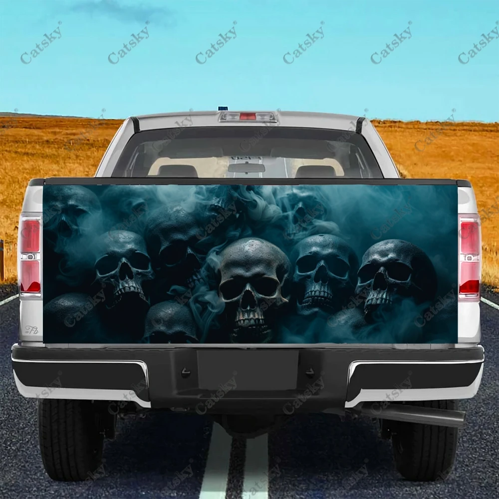 Skulls in Clouds Truck Tailgate Wrap Professional Grade Material Universal Fit for Full Size Trucks Weatherproof