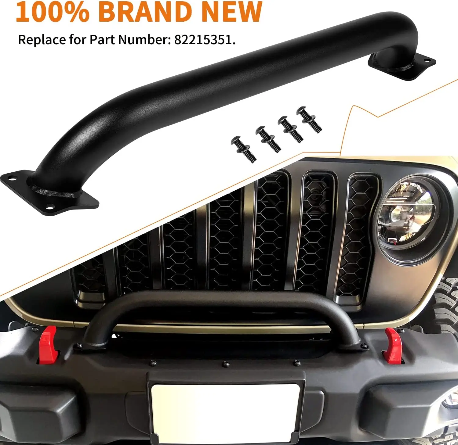 TML 82215351 Heavy Duty Front Grille Winch Brush Guard Fit for 2018-2021 Jeep Wrangler JL & 2020-2021 Jeep Gladiator JT