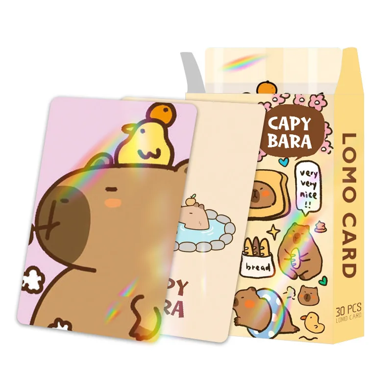 30pcs Laser Flash Capybara Card Capibala carte piccole a doppia faccia LOMO Card Anime periferiche Box Collection regali di biglietti di auguri