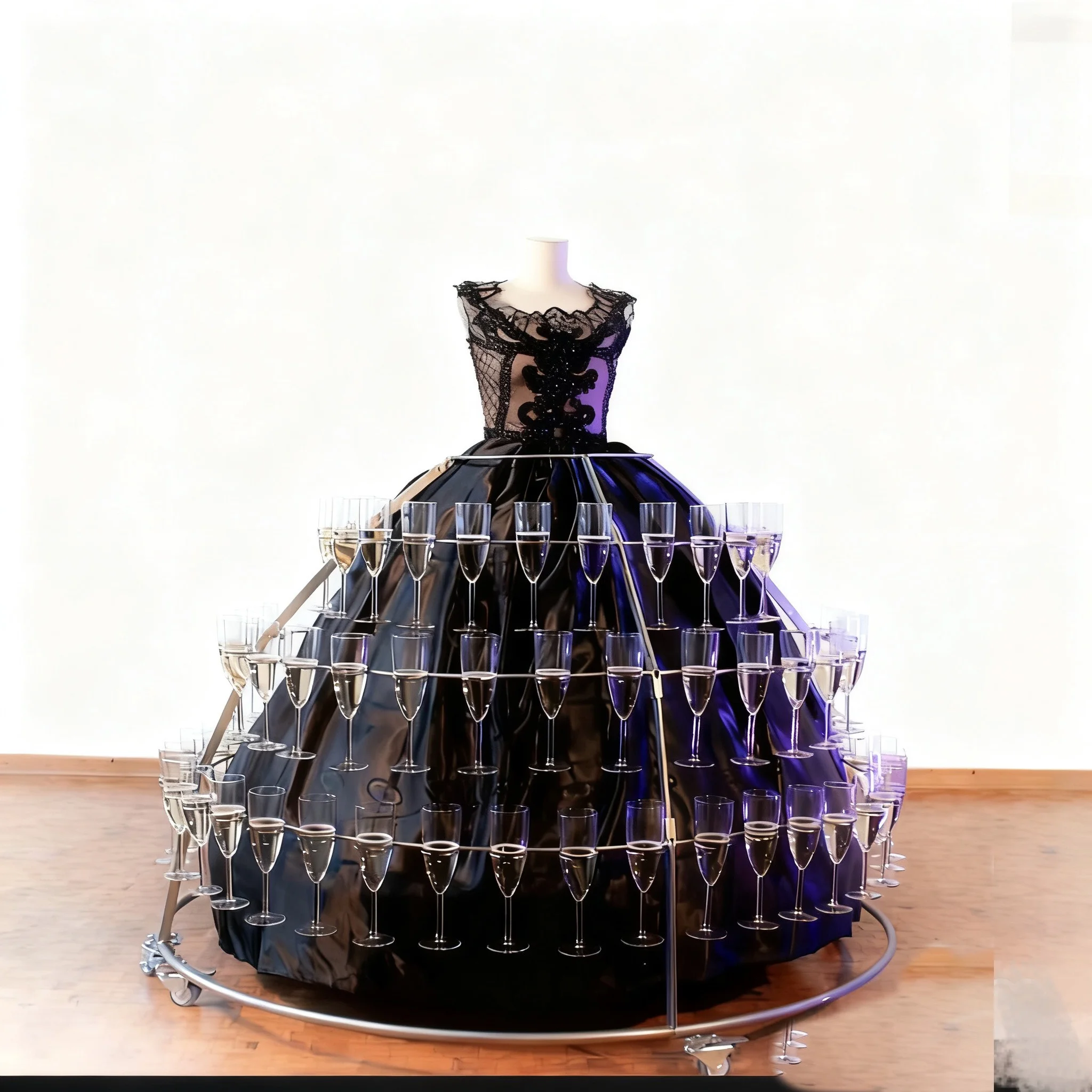 

Luxurious Metal Champagne Cup Display Rack VIP Service Skirt Can Move Showgirl for Nightclub Parties Made of Stainless steel