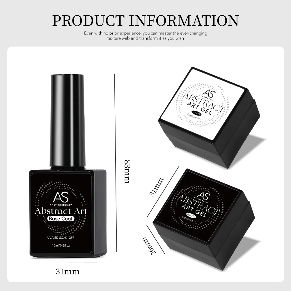 ชุดกาวเจลเพ้นท์เล็บลายคลื่นสีดำและสีขาว 2 ชิ้น AS Poke Poke Nail Art Gel Glue Set พร้อมชุดทำเล็บเจลลาย WordArt UV LED Soak Off Varnish Kit