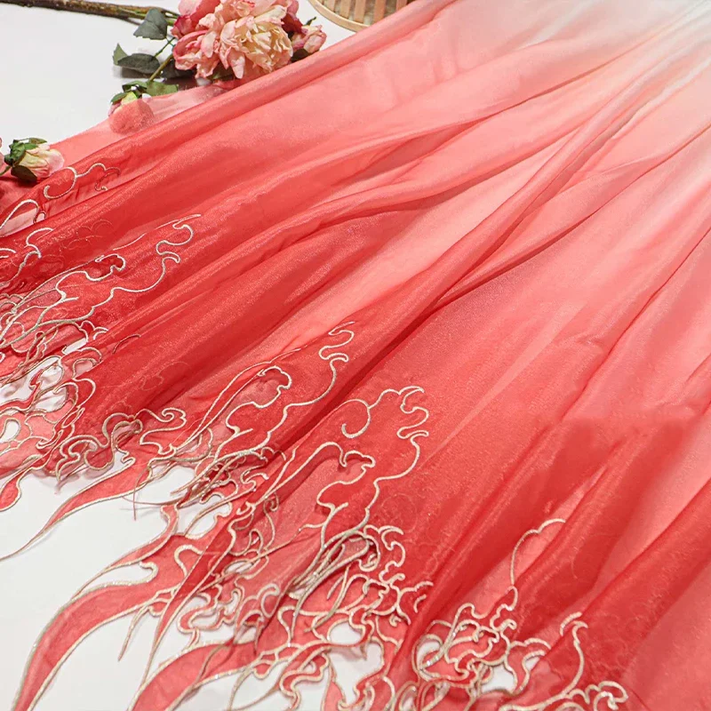 Chinese Style Embroidery Lotus Leaf Gradient Fabric for DIY Hanfu Dress Skirt Stage Costume Wedding Attire Designer Sewing Cloth view 4