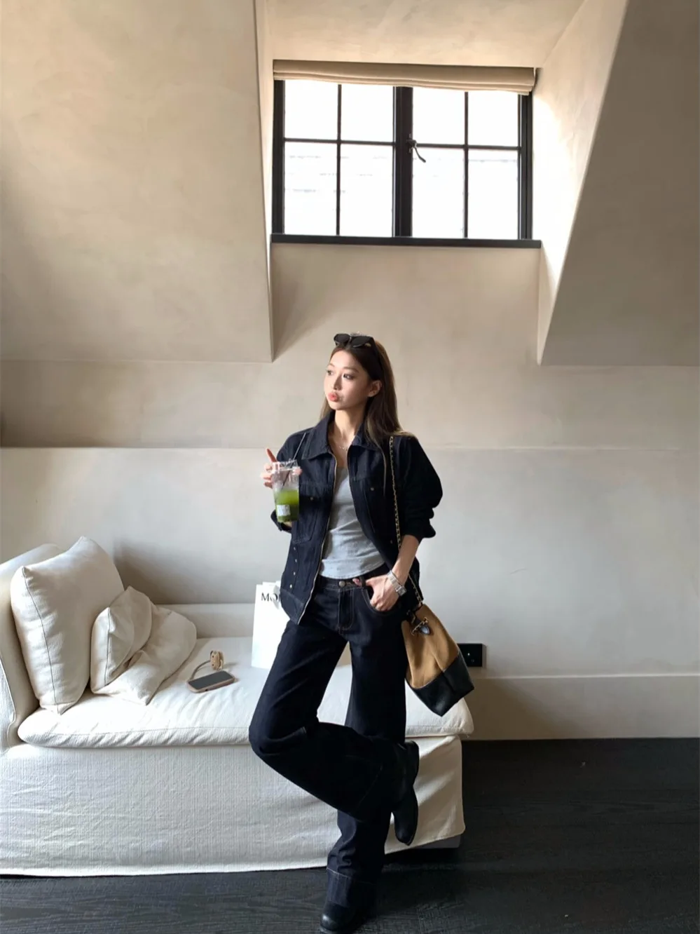 

Denim Coats Ladies Womens Autumn Bomber Fleece Baggy Cycling Blended Collared Subcultural Mid-Length British Style Cinching Chic